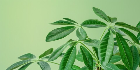 Wall Mural - Close-up view of green foliage on a Money Tree plant.