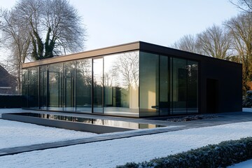 Poster - Modern Glass House with Reflection Pool