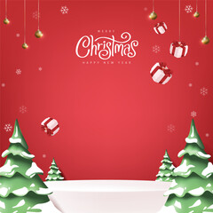 Wall Mural - merry christmas banner with white product display festive decoration for christmas