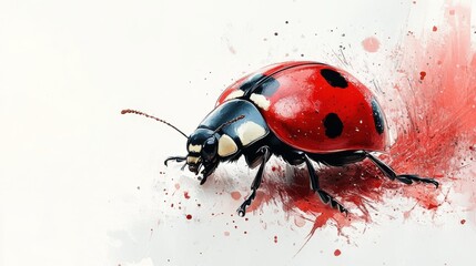 Wall Mural - Soft watercolor ladybug on white background