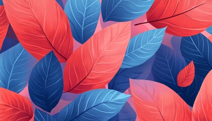  Flat Illustration of Leaves in Shades of Red and Blue