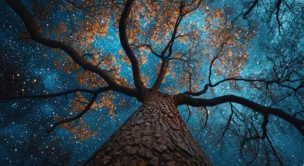 Canvas Print - Tree silhouette under starry sky