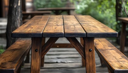 Wall Mural - a wooden table with benches

