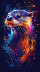 Digital art style, an otter illustrated with clean lines and vibrant colors, featuring a modern and sleek design that emphasizes its lively nature.