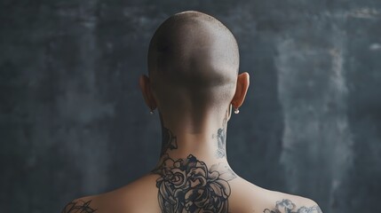 Canvas Print - 91. A person with a shaved head and tattoos