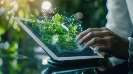 Innovative Technology Concept with Laptop Displaying Digital Information