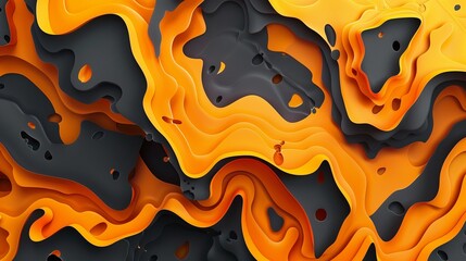 Poster - Abstract 3D shapes with flowing orange and black layers, creating a dynamic, organic pattern.