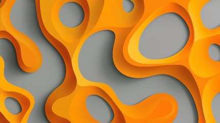 Poster - Abstract layered 3D design with wavy orange and gray shapes, resembling a topographic map.