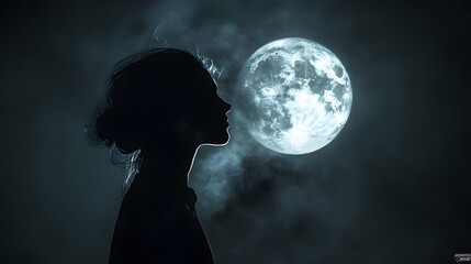 Wall Mural - 50. A person illuminated by a full moon, ethereal expression