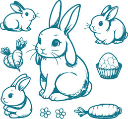 Continues line art Rabbit set template vector illustration art on white background generated Ai