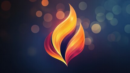 Fototapete - A bright orange flame with a blue background. The flame is surrounded by a circle of blurry light
