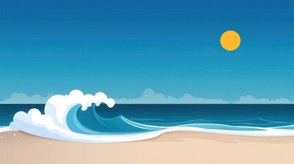 Sticker - Sunny Beach with Clear Blue Sky and Ocean Waves - Perfect Summer Weather and Serene Coastal Climate