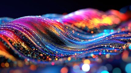 Poster - Intricate, colorful light waves flow dynamically, producing a stunning visual effect with vibrant hues and sparkling elements throughout