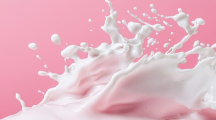 Poster - A creamy liquid dramatically splashes against a soft pink background, creating an artistic and vibrant display of color and texture