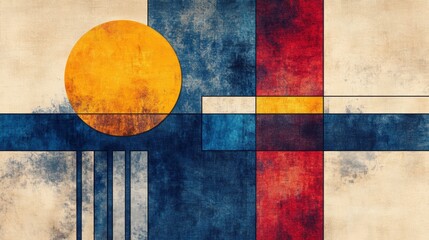 Poster - This artwork showcases vibrant geometric shapes and color contrasts in a textured composition, evoking a sense of modern design and creativity