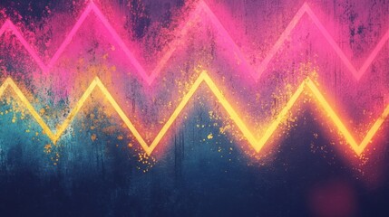 Poster - A vibrant zigzag pattern in neon colors, showcasing pink and yellow hues against a textured dark background, creating an energetic vibe