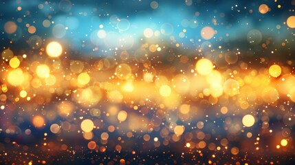 Poster - Soft blue and gold bokeh lights blend together, creating a warm and enchanting backdrop perfect for joyful occasions and gatherings