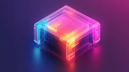Fototapete - A cube made of clear plastic with a rainbow of colors. The cube is on a dark background