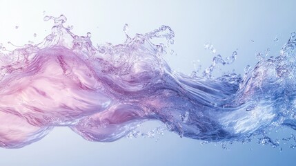 Poster - A water wave with a pink and blue color. The water is flowing and splashing. The image has a calming and soothing mood