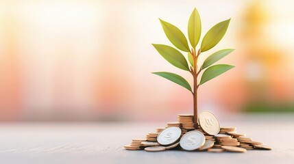 Wall Mural - Plant Growing Out of Coins.