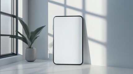 Aufkleber - A white frame is sitting in front of a window with a plant