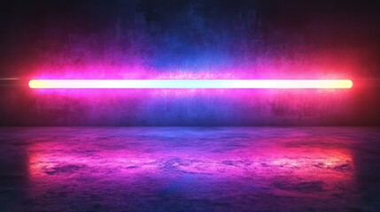 Fototapete - A long, thin, purple and red light is projected on a wall. The light is glowing and creating a vibrant atmosphere