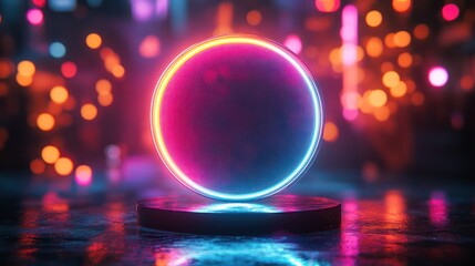 Fototapete - A glowing orb with a blue and red glow. The orb is surrounded by a dark background. The image has a futuristic and otherworldly feel to it