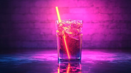 Poster - A glass of pink liquid with a straw in it