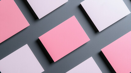 Wall Mural - Abstract Pattern of Pink and White Cards on Grey Background.