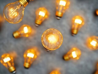 Poster - Glowing Light Bulbs on a Gray Background.