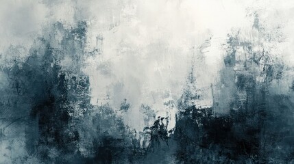 Wall Mural - A painting of a forest with a sky in the background. The sky is white and the trees are dark. The painting has a moody and mysterious feel to it