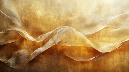 Poster - A gold and white fabric with a wave pattern. The fabric is draped over a wall
