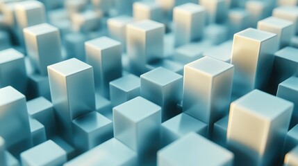 Poster - A dynamic 3D grid of white geometric cubes, capturing the precision of light and shadows on a tech background.