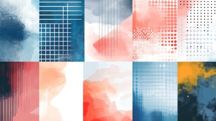 Leinwandbilder - A series of abstract watercolor paintings with a variety of colors and patterns. The paintings are arranged in a grid, with each one featuring a different color scheme and design