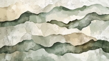 Poster - A painting of mountains with a green and white color scheme. The mountains are depicted in a way that they appear to be covered in snow and rocks. The painting has a serene and peaceful mood