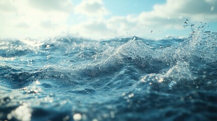 Poster - A large body of water with a lot of waves. The water is very blue and the sky is clear. Scene is calm and peaceful, as the waves gently lap against the shore