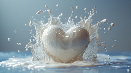 3d milk splash in the shape of a heart valentines day romantic symbol liqui3d clip art isolate3d on blue backgroun3d white paint splashing