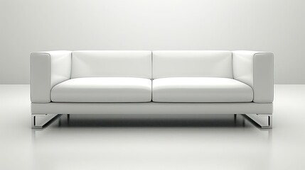 Wall Mural - A white leather sofa with chrome legs stands on a white background.