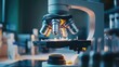 © 69 - A microscope in focus, positioned in a sleek laboratory setting, representing scientific exploration and analysis.