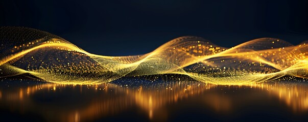 Wall Mural - Abstract Golden Waves with Glowing Particles