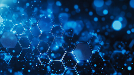 Leinwandbilder - Abstract blue hexagonal pattern illustrating molecular structures floating in a digital space