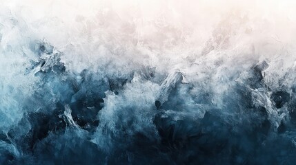 Poster - A wave crashing on a rocky shore. The colors are mostly blue and white, with some splashes of red and yellow. The mood of the painting is intense and powerful