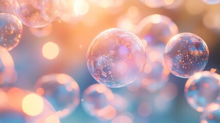 Leinwandbilder - A bunch of bubbles in a blue background. The bubbles are all different sizes and colors. The image has a dreamy, whimsical feel to it