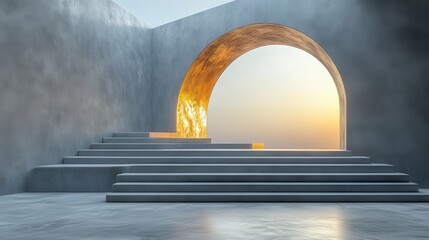 Leinwandbilder - 3d abstract grey geometric backgroun3d with niche steps an3d golden arch modern minimal showcase scene in art deco style for product presentation