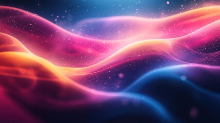 Poster - A colorful wave of light with a blue and pink background. The colors are vibrant and the wave is dynamic