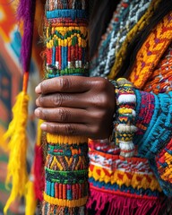 A closeup of an indigenous person s hand holding a traditional ceremonial object