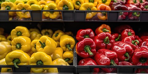 Wall Mural - Colorful Bell Peppers Showcased in a Market