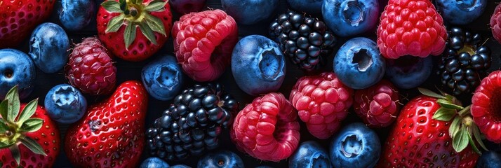 Wall Mural - Mixed Berries Including Strawberry, Blueberry, Raspberry, and Blackberry in Close-Up