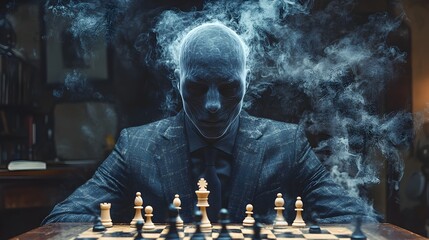 Aufkleber - Invisible Businessman Playing Chess with Moving Pieces on Board