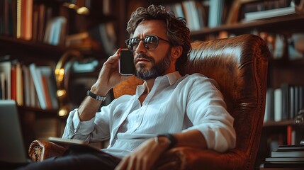 Poster - Invisible Businessman with Phone and Documents in Modern Office